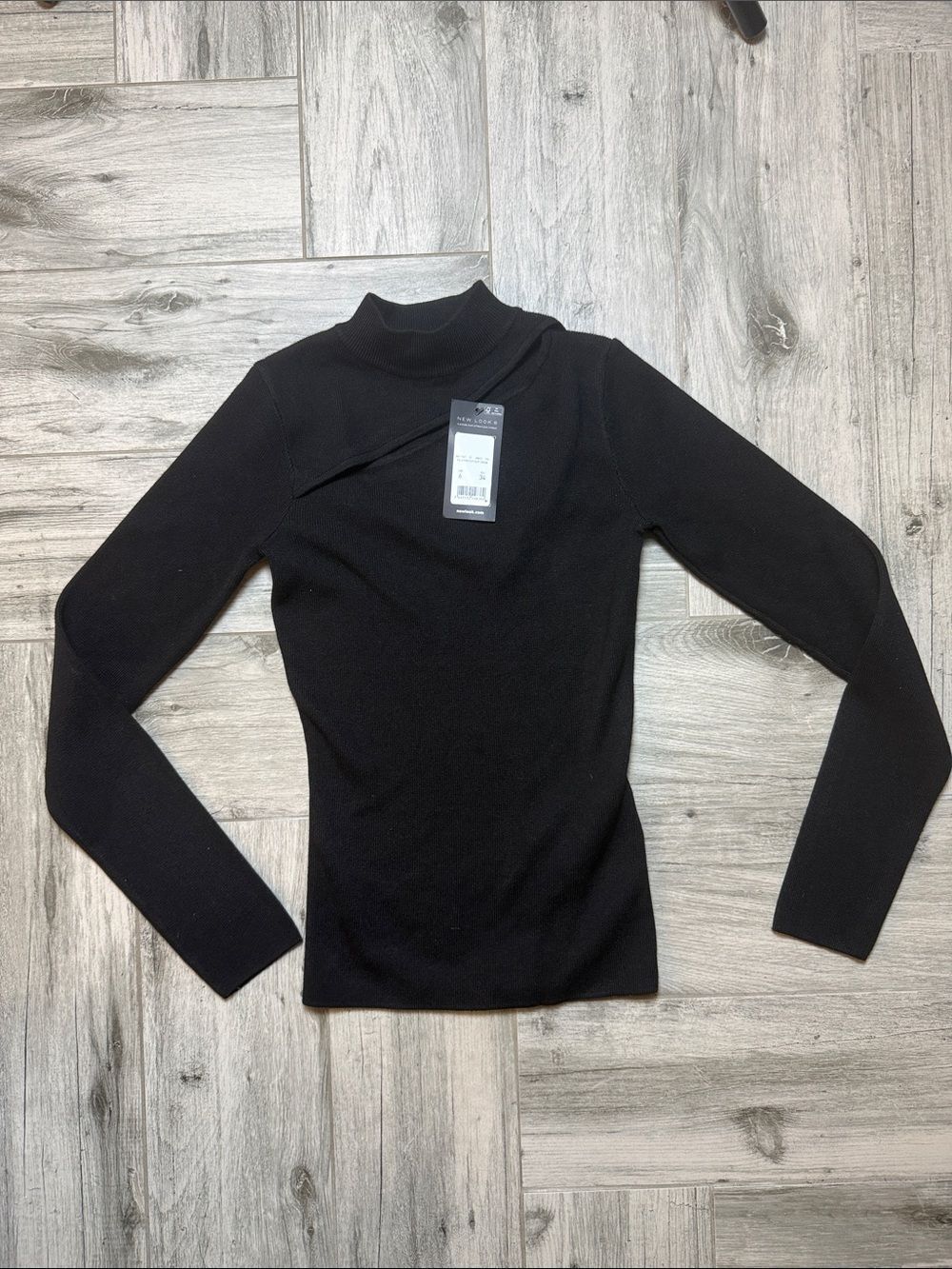 New Look Black Ribbed Mock Slit Neck Top
